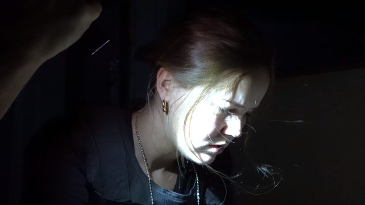 Flashlight-lit close-up