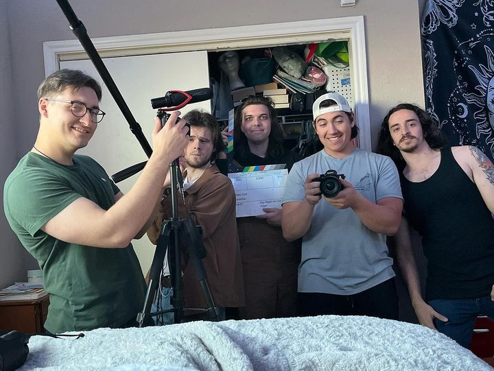 The crew between setups
