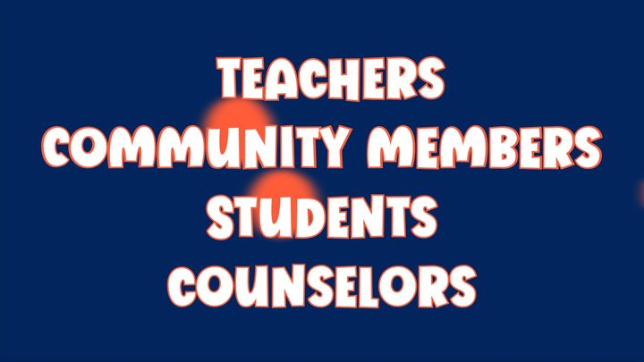 Kinetic type listing teachers, community members, students and counselors