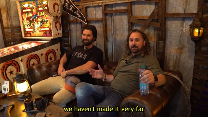 Sit-down interview on a leather couch