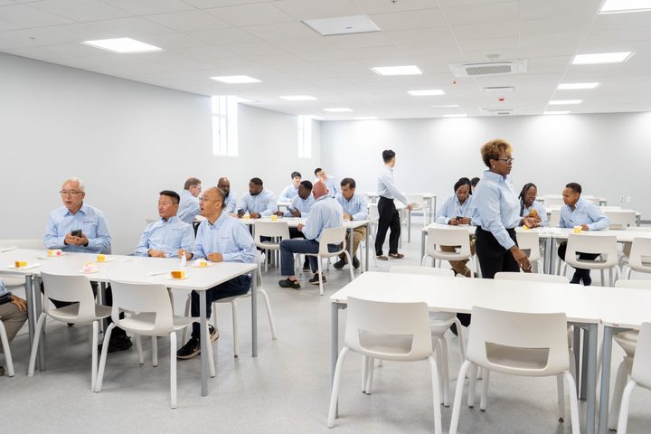 The staff lunch in the new cafeteria