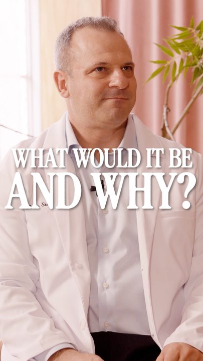 A doctor smiling under the question 'What would it be and why?'