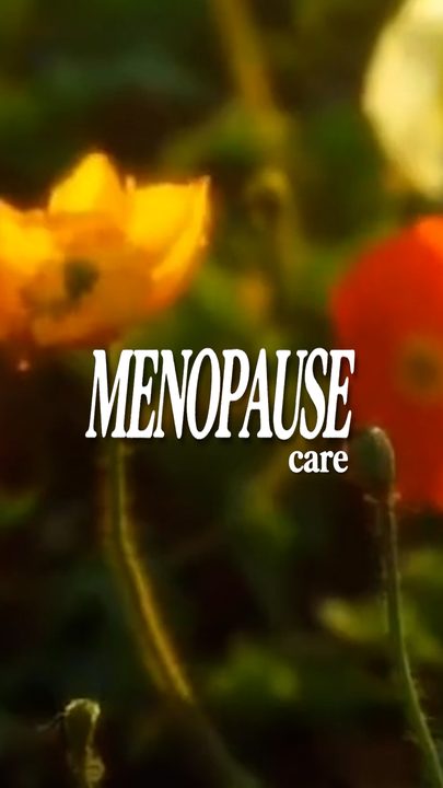 A 'Menopause care' title over soft orange flowers